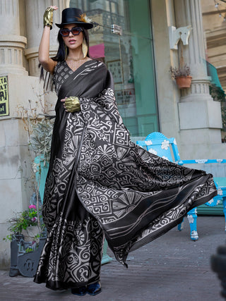 NOZ2TOZ Women's Crepe Black Printed Designer Saree With Blouse Piece - Distacart