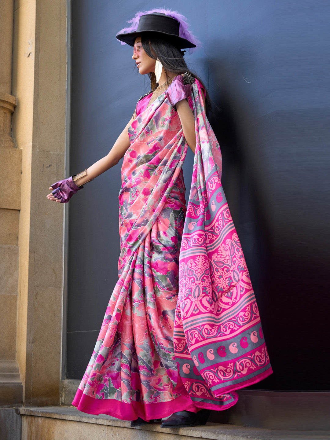 NOZ2TOZ Women's Crepe Pink Printed Designer Saree With Blouse Piece - Distacart