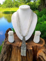 Thumbnail for Inhanns Day-To-Dinner Tie Shaped Oxidized Black Metal Multi-Layered Long Necklace Set - White - Distacart