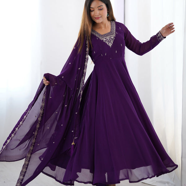 Lehenga Mart Designer Anarkali Suit for Women or Girls - Purple - Distacart