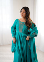 Thumbnail for Lehenga Mart Designer Anarkali Suit Ready To Wear Kurta Pant With Dupatta For Women-Rama Green - Distacart
