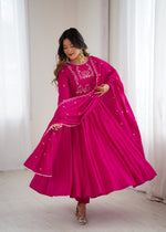 Thumbnail for Lehenga Mart Designer Anarkali Suit Ready To Wear Kurta Pant With Dupatta For Women-Dark Pink - Distacart
