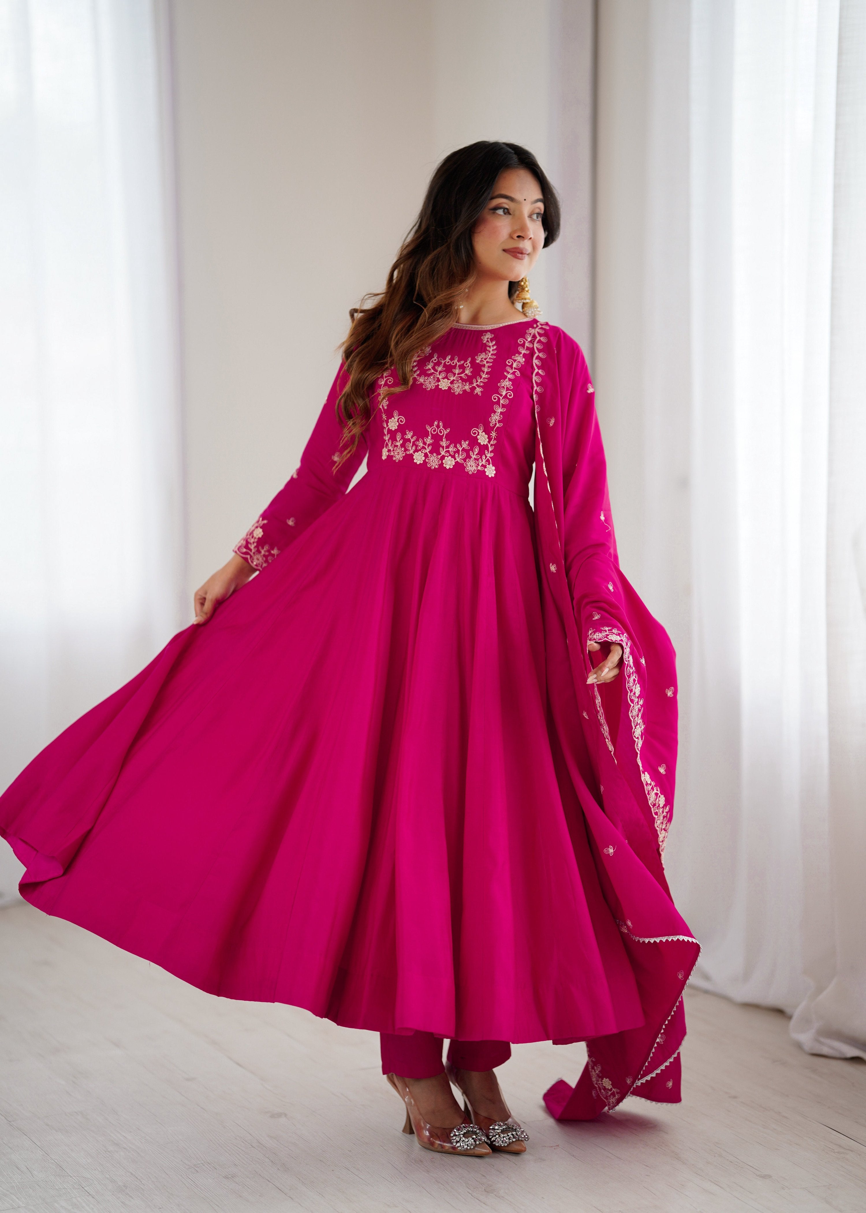 Lehenga Mart Designer Anarkali Suit Ready To Wear Kurta Pant With Dupatta For Women-Dark Pink - Distacart
