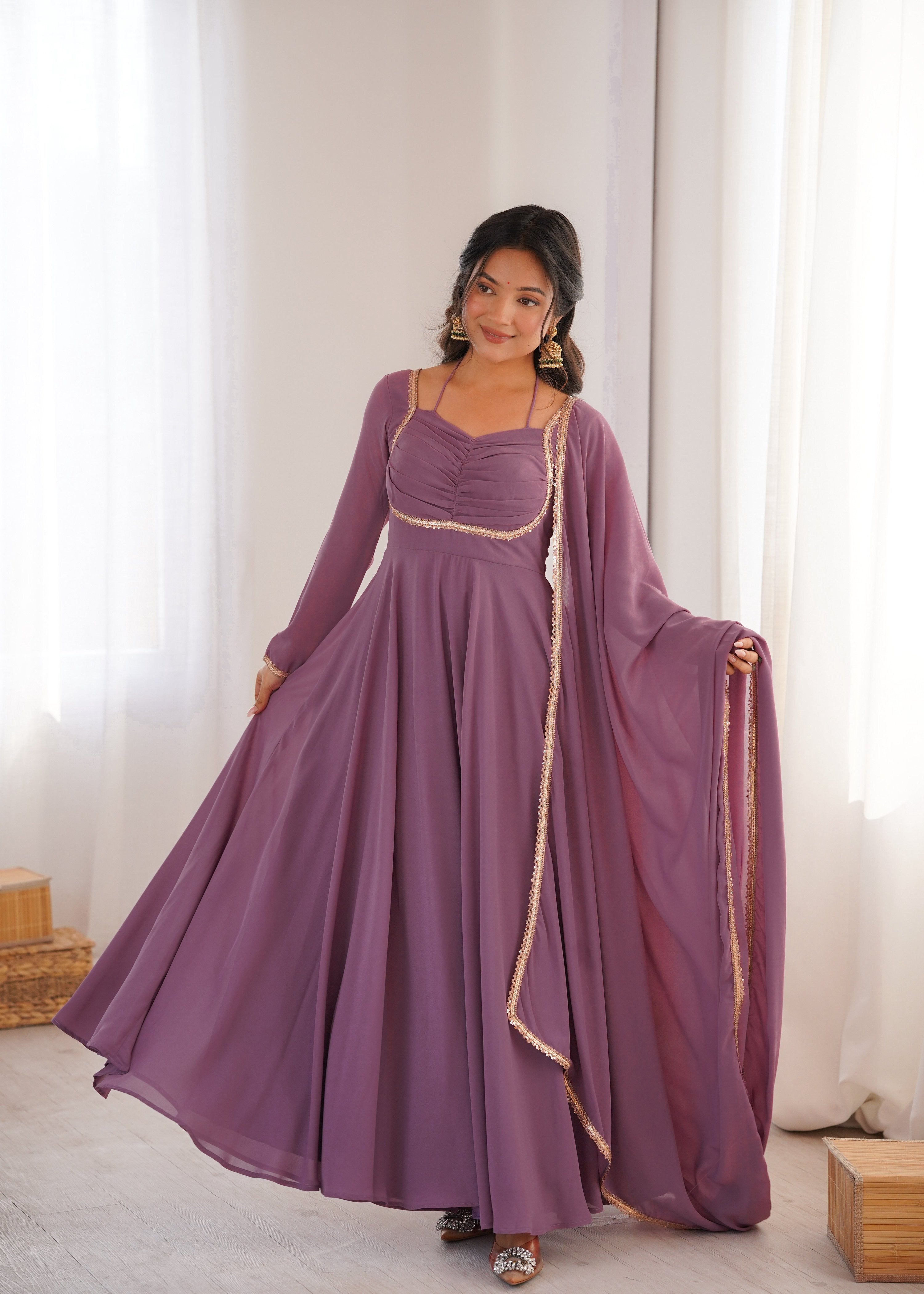Lehenga Mart Designer Anarkali Suit With Kurta Dupatta For Women-Mauve Pink - Dista