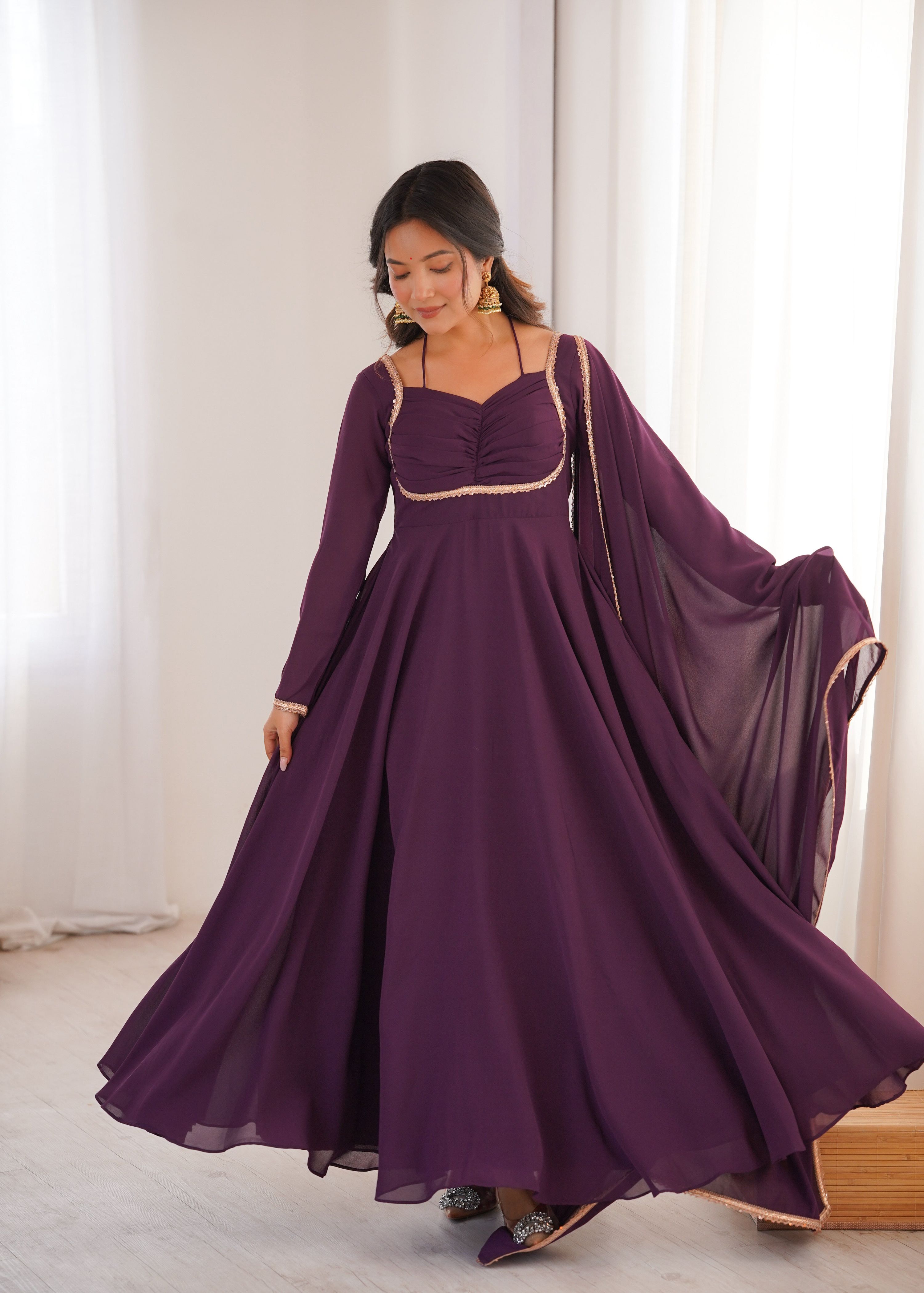 Lehenga Mart Designer Anarkali Suit With Kurta Dupatta For Women-Wine - Dista