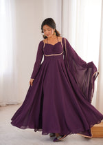 Thumbnail for Lehenga Mart Designer Anarkali Suit With Kurta Dupatta For Women-Wine - Dista