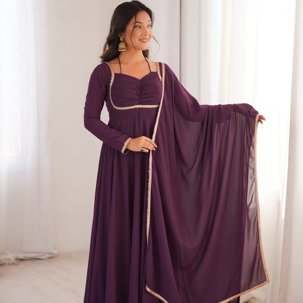 Lehenga Mart Designer Anarkali Suit With Kurta Dupatta For Women-Wine - Dista