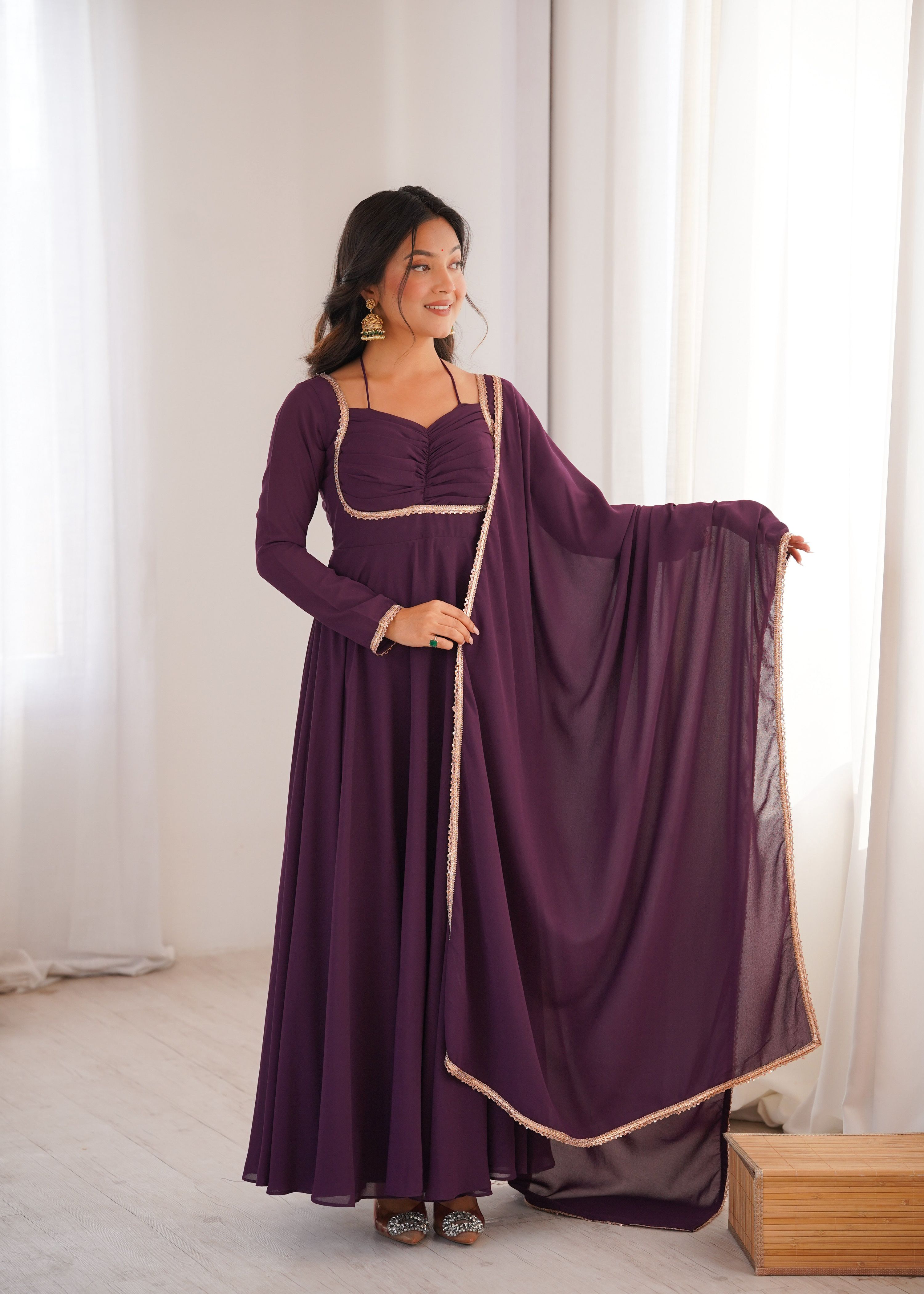 Lehenga Mart Designer Anarkali Suit With Kurta Dupatta For Women-Wine - Dista