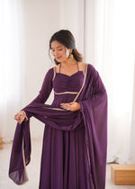 Thumbnail for Lehenga Mart Designer Anarkali Suit With Kurta Dupatta For Women-Wine - Dista