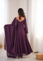 Thumbnail for Lehenga Mart Designer Anarkali Suit With Kurta Dupatta For Women-Wine - Dista