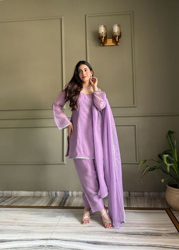 Lehenga Mart Designer Salwar Suit With Kurta Pant Dupatta For Women-Lavender - Dista