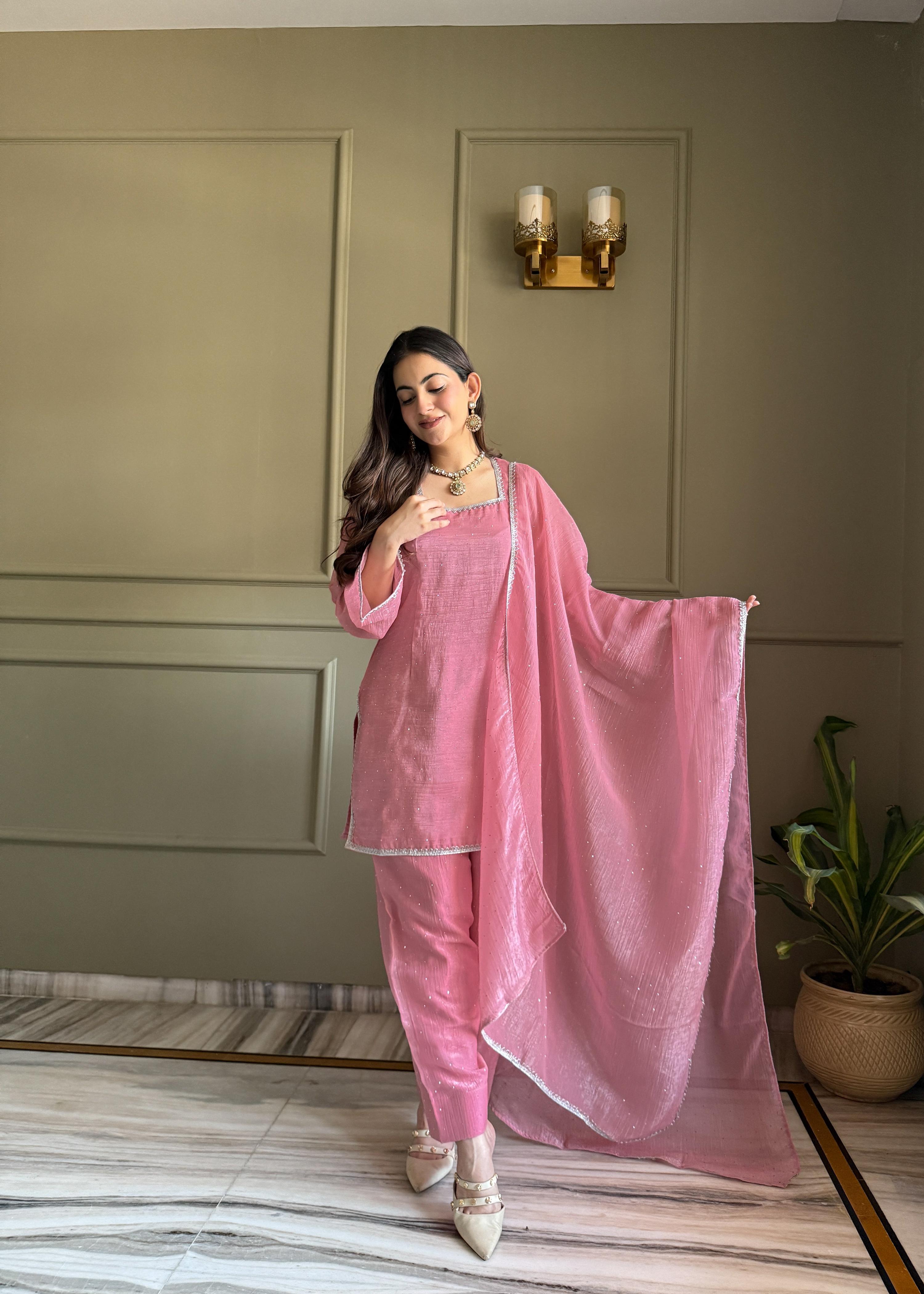 Lehenga Mart Designer Salwar Suit With Kurta Pant Dupatta For Women-Pink - Dista