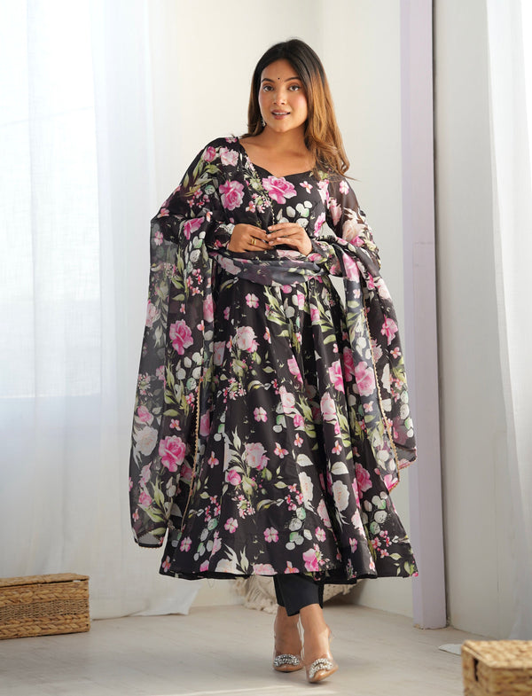 Lehenga Mart Wedding Wear Anarkali Suit With Dupatta - Black - Distacart