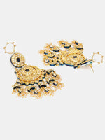 Thumbnail for Ruby Raang 22k Gold Polished Kundan Chand Earrings With Ear Chains