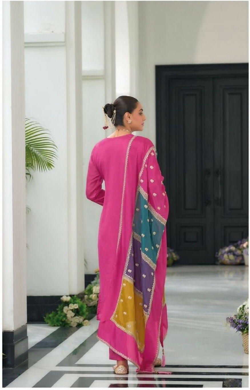Teeya Creation Pink Color Chinon Silk Embroidery Work Wedding Wear Designer Salwar Suit - Distacart