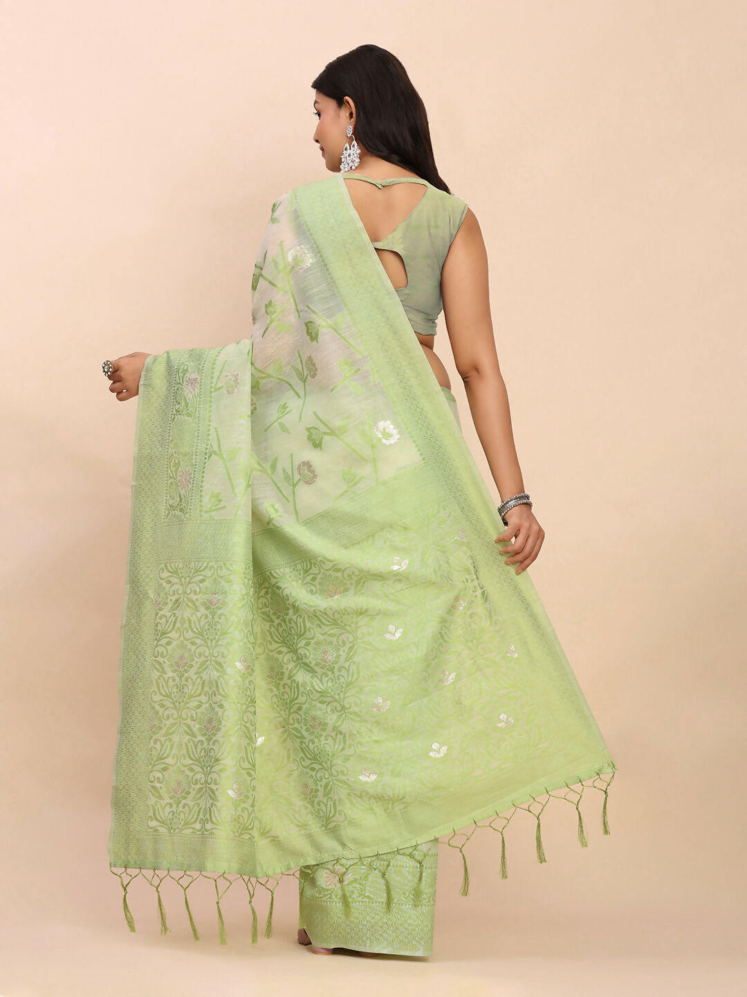 Astita Linen Cotton Light Green Saree