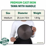 Thumbnail for The Indus Valley Super Smooth Cast Iron Tawa, Long Handle,Pre-seasoned, Nonstick, 100% Pure, Toxin-free, Induction,Spatula, 25.4cm, 1.8kg