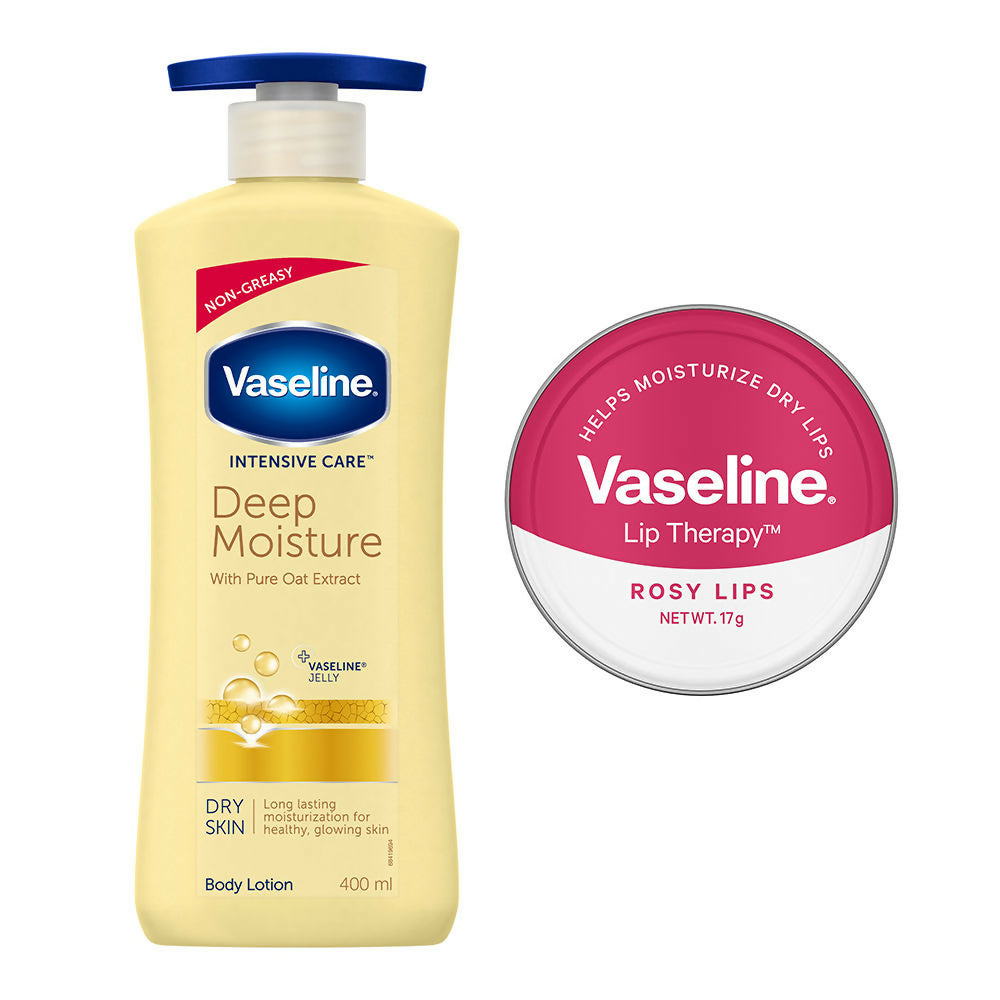 Vaseline Deep Moisture Lotion With Rosy Lip Tin For Moisturized Skin & Sheer Pink Tint - Distacart