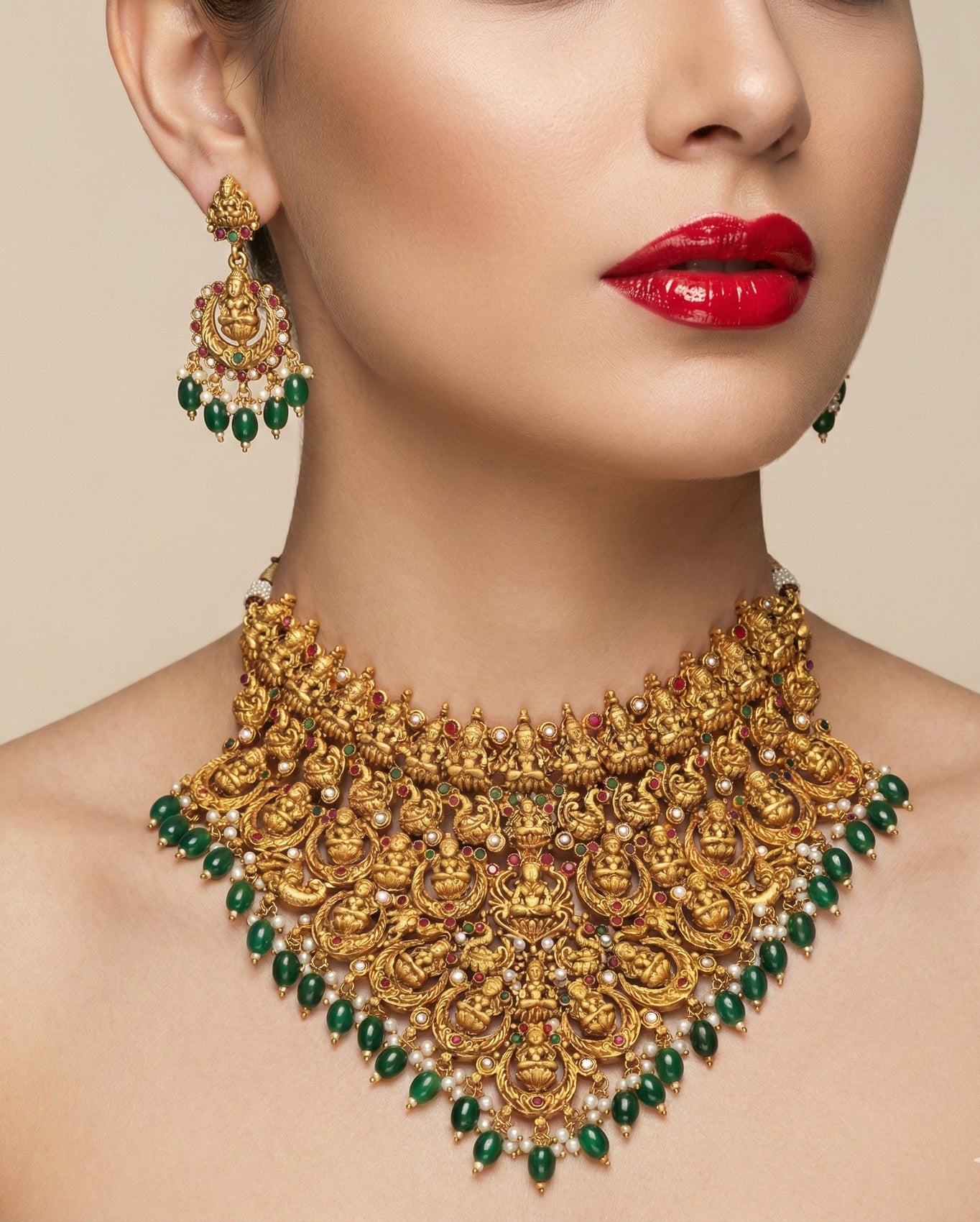 Jewel City Divine Elegance With This Exquisite Antique Gold Lakshmi Temple Necklace Set - Distacart