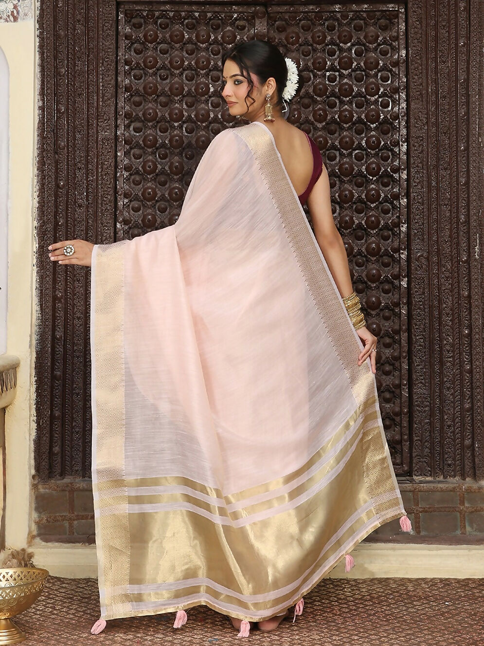 Astita Light Pink Cotton Saree