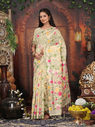 Astita Linen Cotton Cream Saree