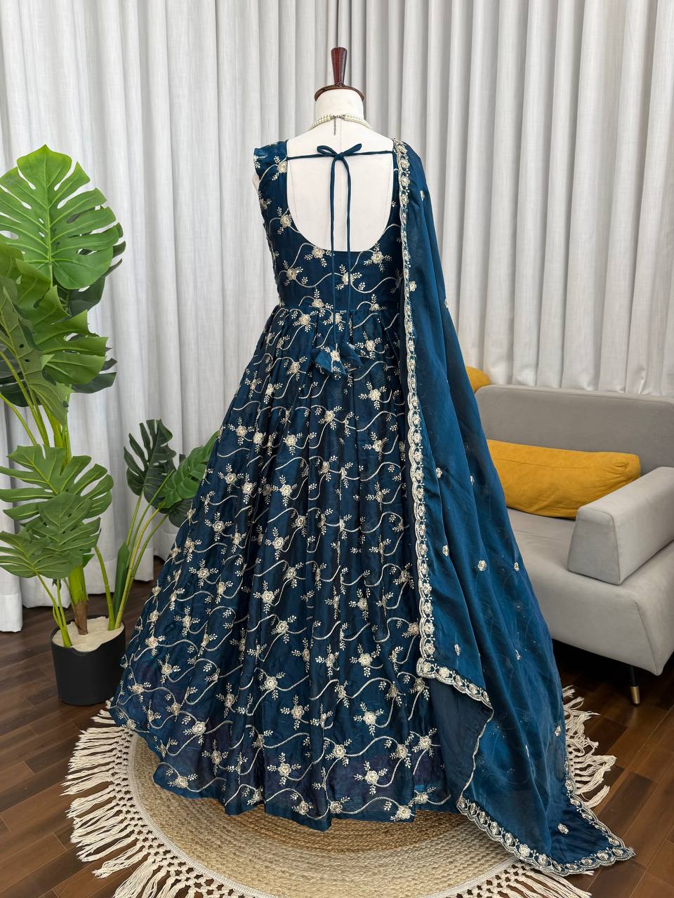Prazu Fashion Blue Fendy Silk Thread With Sequence Anarkali Suit - Dista