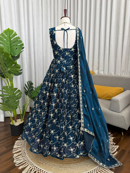 Prazu Fashion Blue Fendy Silk Thread With Sequence Anarkali Suit - Dista