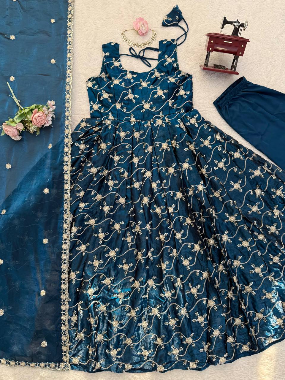Prazu Fashion Blue Fendy Silk Thread With Sequence Anarkali Suit - Dista