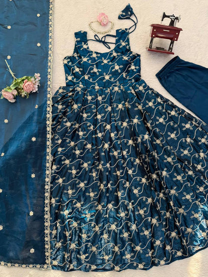 Prazu Fashion Blue Fendy Silk Thread With Sequence Anarkali Suit - Dista