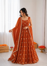 Thumbnail for Prazu Fashion Orange Fendy Silk Thread With Sequence Anarkali Suit - Dista