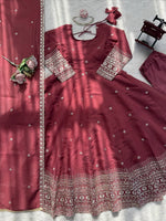 Thumbnail for Prazu Fashion Onion Pink Chanderi Silk Thread With Sequence Anarkali Suit - Dista
