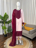 Thumbnail for Prazu Fashion Baby Pink Crepe Thread With Sequence Salwar Suit - Dista
