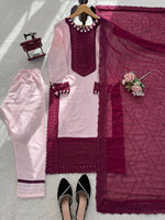 Thumbnail for Prazu Fashion Baby Pink Crepe Thread With Sequence Salwar Suit - Dista