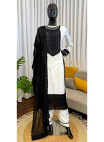 Thumbnail for Prazu Fashion Off White Crepe Thread With Sequence Salwar Suit - Dista