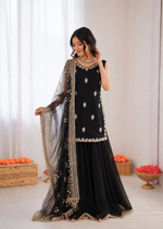 Thumbnail for Prazu Fashion Black Georgette Thread With Sequence Designer Palazzo Suit - Dista