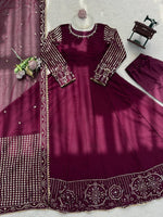 Thumbnail for Prazu Fashion Wine Georgette Thread With Sequence Designer Anarkali Suit - Dista