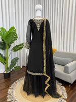 Thumbnail for Prazu Fashion Black Georgette Thread With Sequence Designer Palazzo Suit - Dista
