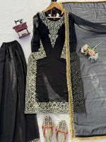Thumbnail for Prazu Fashion Black Georgette Thread With Sequence Designer Palazzo Suit - Dista