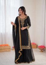 Thumbnail for Prazu Fashion Black Georgette Thread With Sequence Designer Palazzo Suit - Dista