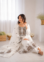 Thumbnail for Prazu Fashion Off White Art Silk Thread Work Designer Salwar Suit - Dista