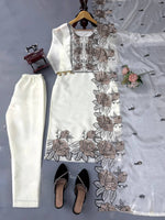 Thumbnail for Prazu Fashion Off White Art Silk Thread Work Designer Salwar Suit - Dista