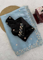 Thumbnail for Prazu Fashion Sky Blue Sequence Beds Work Organza Silk Party Wear Saree - Distacart