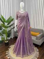 Thumbnail for Prazu Fashion Lavender Sequence Beds Work Organza Silk Party Wear Saree - Distacart