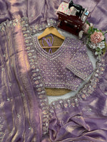 Thumbnail for Prazu Fashion Lavender Sequence Beds Work Organza Silk Party Wear Saree - Distacart