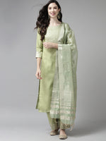 Thumbnail for Indo Era Solid Green Straight Kurta Palazzo With Dupatta Set