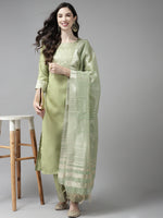 Thumbnail for Indo Era Solid Green Straight Kurta Palazzo With Dupatta Set