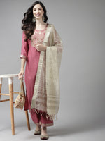 Thumbnail for Indo Era Solid Pink Straight Kurta Palazzo With Dupatta Set - Distacart
