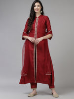 Thumbnail for Indo Era Red Embroidered Straight Kurta Trouser With Dupatta Set - Distacart