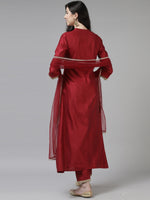 Thumbnail for Indo Era Red Embroidered Straight Kurta Trouser With Dupatta Set - Distacart