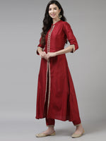 Thumbnail for Indo Era Red Embroidered Straight Kurta Trouser With Dupatta Set - Distacart
